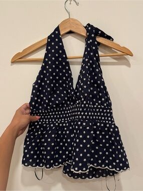 Stitch and Feather Eyelet Halter Too Embroidered Flowers